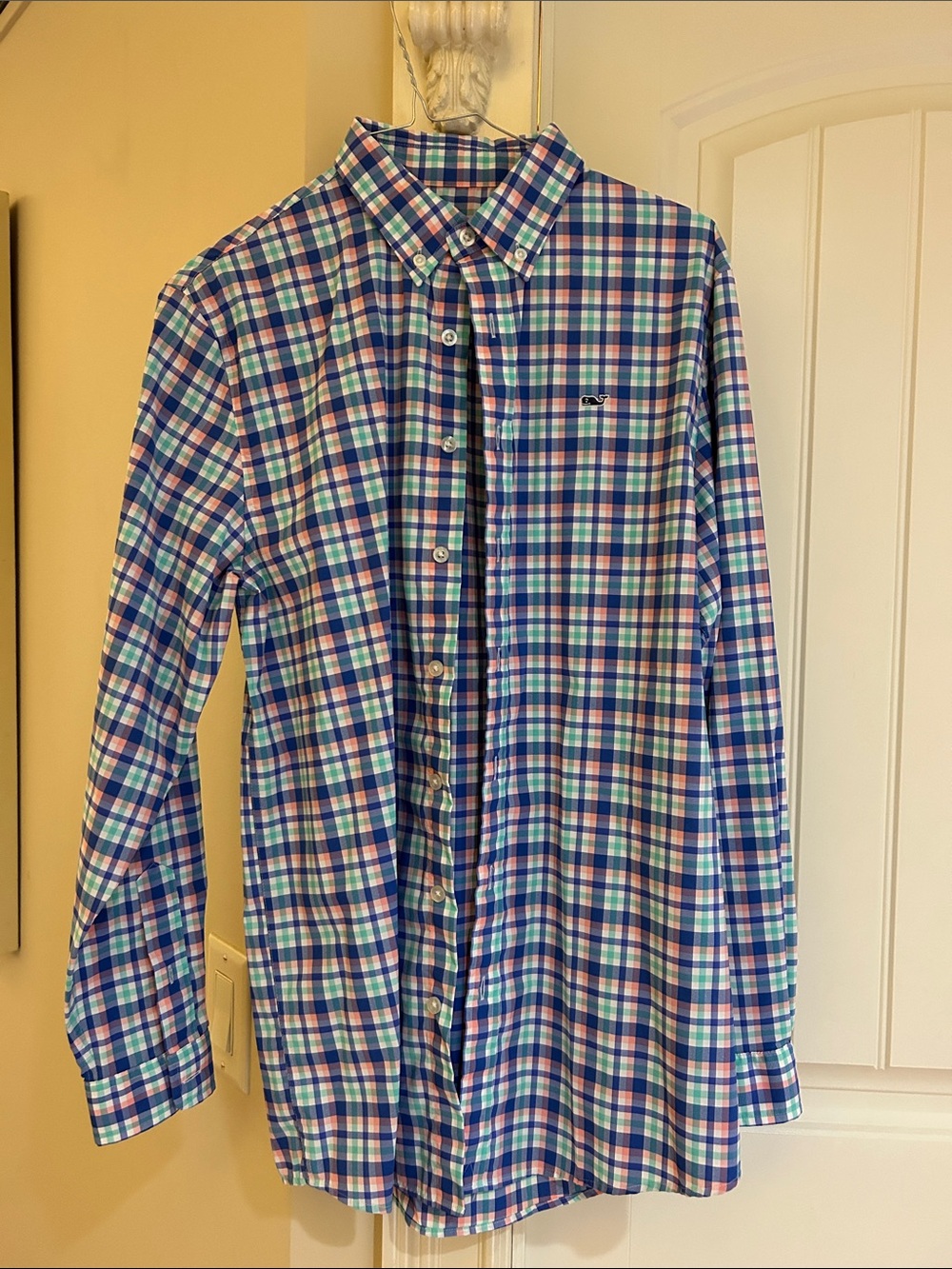 Vineyard Vines Boy’s  Blue, Green & White Plaid Button-Down Shirt